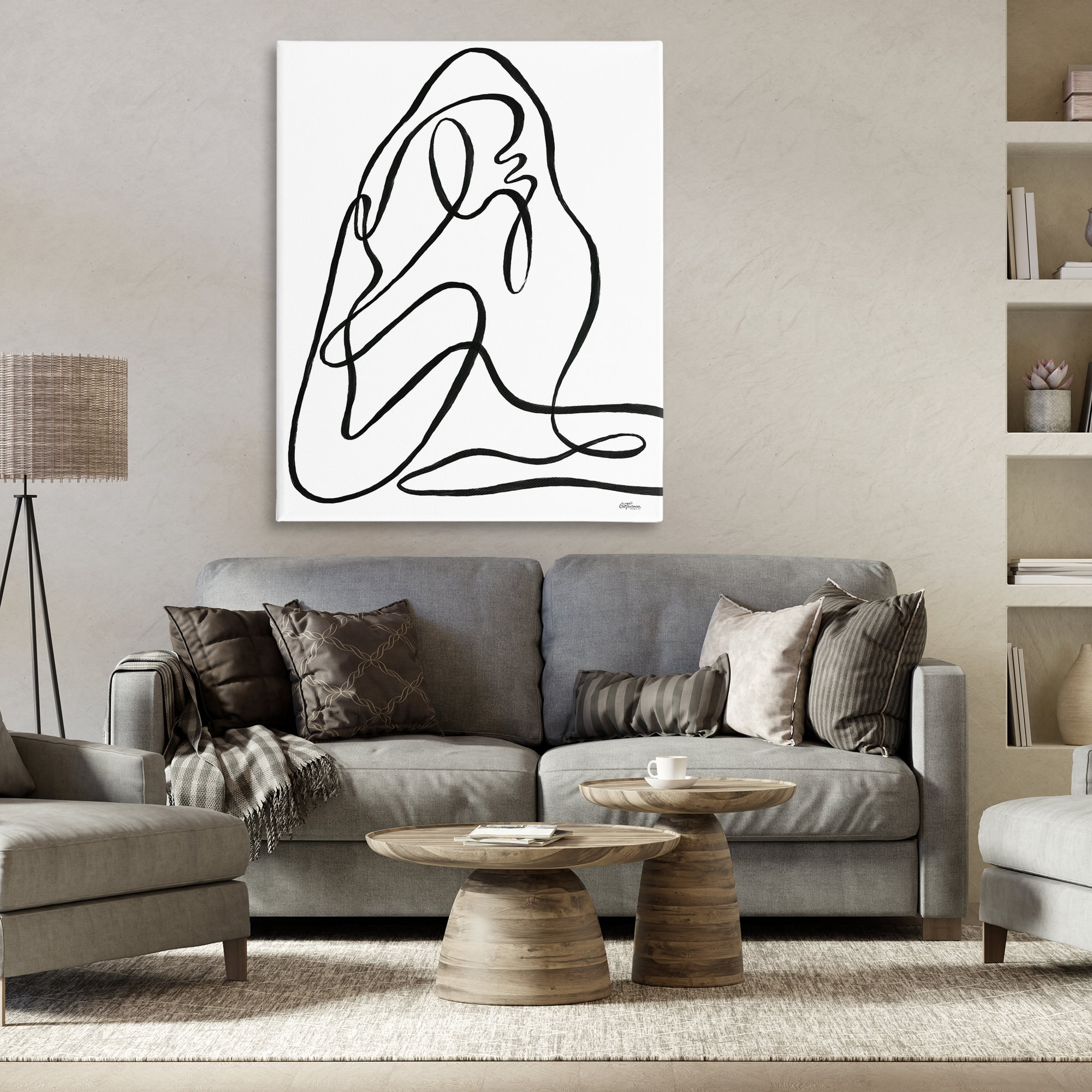 Stupell Industries Continuous Line Doodle Abstract Painting Gallery Wrapped Canvas Art Print Wall Art, 36 x 48