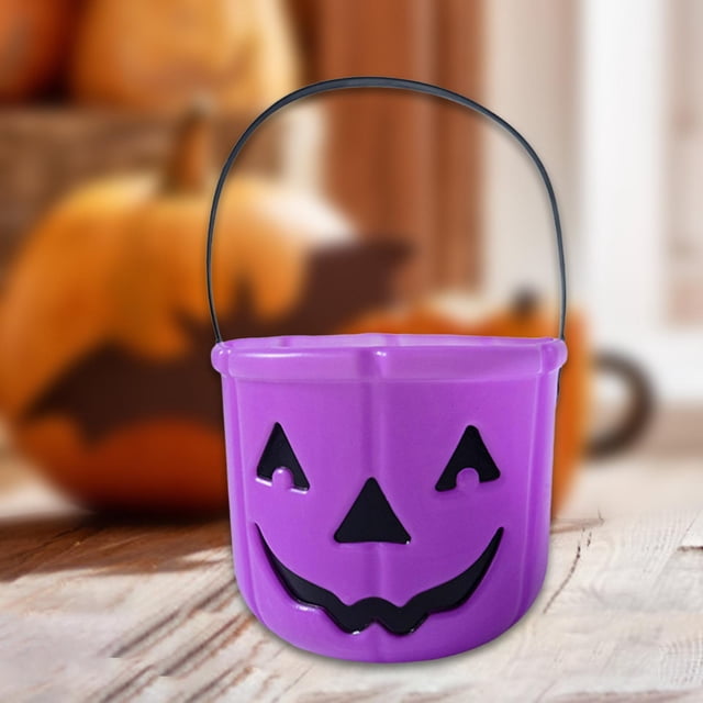 Cubo de dulces de Halloween, cubo de dulces reutilizable, recuerdos de fiesta para niños, de calabaza portátil para fiestas, decoración de Halloween Púrpura