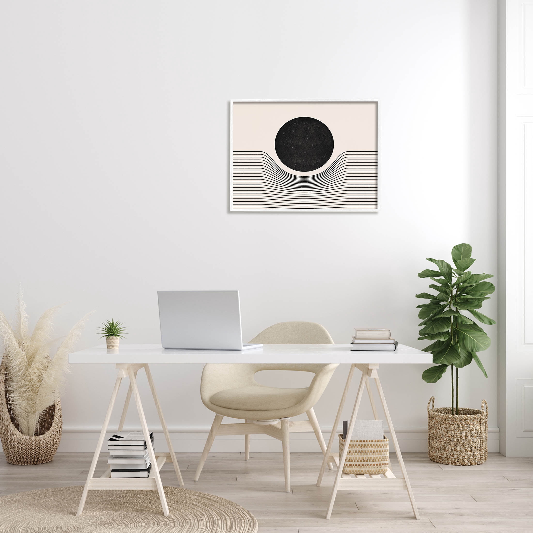 Stupell Industries Contemporary Abstract Circle Stripes Graphic Art White Framed Art Print Wall Art, Design by JJ Design House LLC