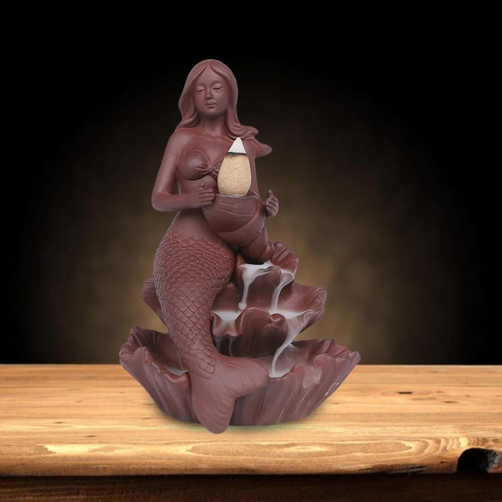 WLPZXP Purple Clay Backflow Incense Cone Burner Home Aromatherapy Decor Tabletop Meditation SPA Lotus Yoga Teahouse Mermaid Censer Incense Holder