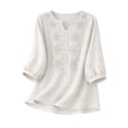 thumbnail image 5 of Wutalume Women's 3/4 Sleeve Linen Top - Casual V-Neck Button Down Shirt in Solid Color, 3/4 Sleeve Blouses for Women, Womens Summer Tops Breathable,White XL, 5 of 5