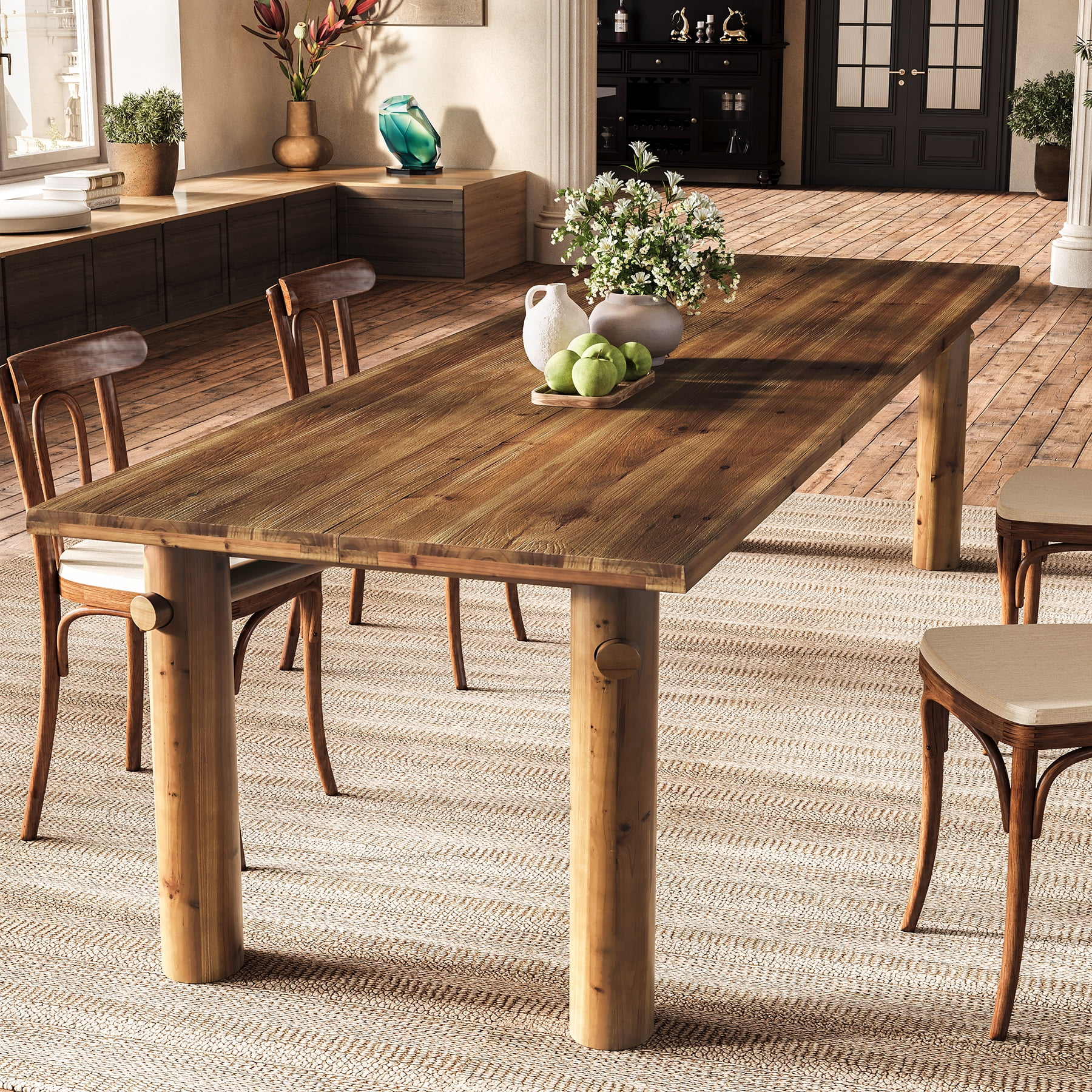 Finmind Solid Wood Dining Table for 6, 63-Inch Farmhouse Wood Kitchen Table with Strong Legs for Dining Room, Living Room, Brown