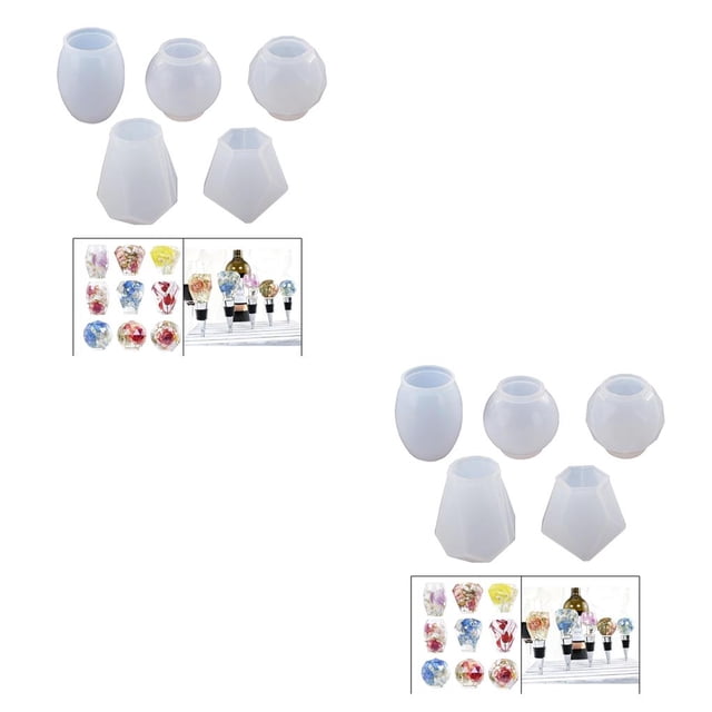 Bewildely Molde de fundición de resina de cristal para tapones de silicona para botellas de vino y moldes de silicona de larga duración de 5 5 piezas de moldes de silicona 2Conjunto