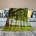 thumbnail image 2 of COMIO Beautiful Scenery Spring Meadow with Big Tree and Fresh Green Leaves Throw Blanket White, 2 of 6