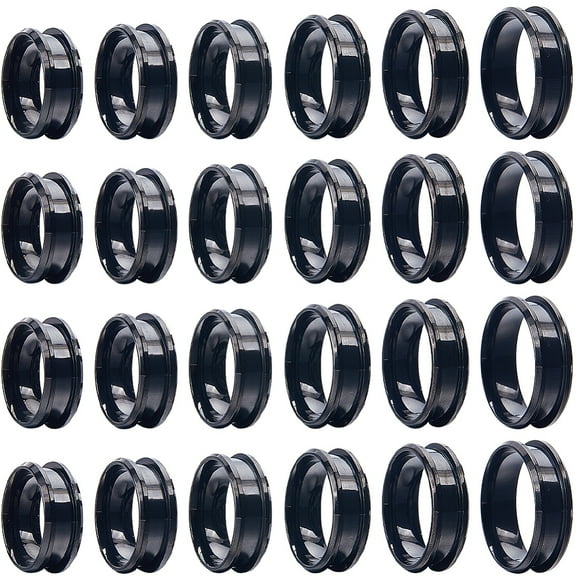 1Box 24Pcs 6 Size 304 Stainless Steel Grooved Finger Ring Settings, Ring Core Blank, for Inlay Ring Jewelry Making, Electrophoresis Black, US Size 6 1/2~13(16.9~22.2mm), 4Pcs/size