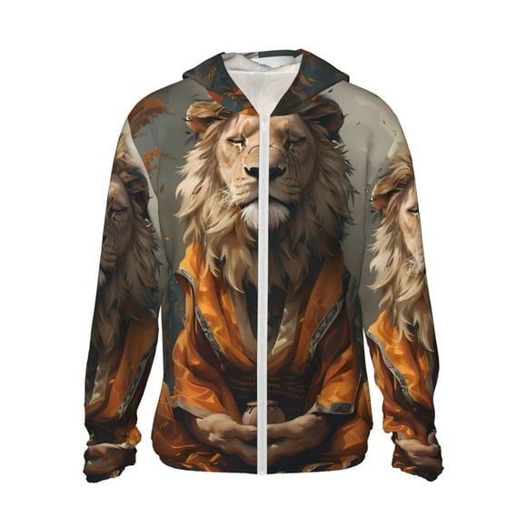 Vsdgher Jungle Meditating Lion Print Adult Hoodie Shirts Rash Guard for Men Women,Long Sleeve Sun Protection Fishing Shirts for Athletic Running Swim-Large