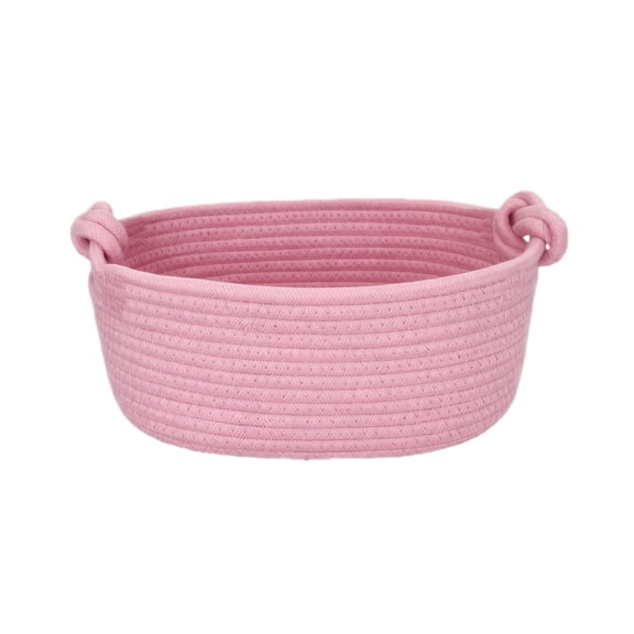 Cotton Rope Storage Baskets with Knotted Handle, Woven Decorative Bins for Laundry Toys Towels Shelves, Versatile Home Organization Storage Solution,Pink
