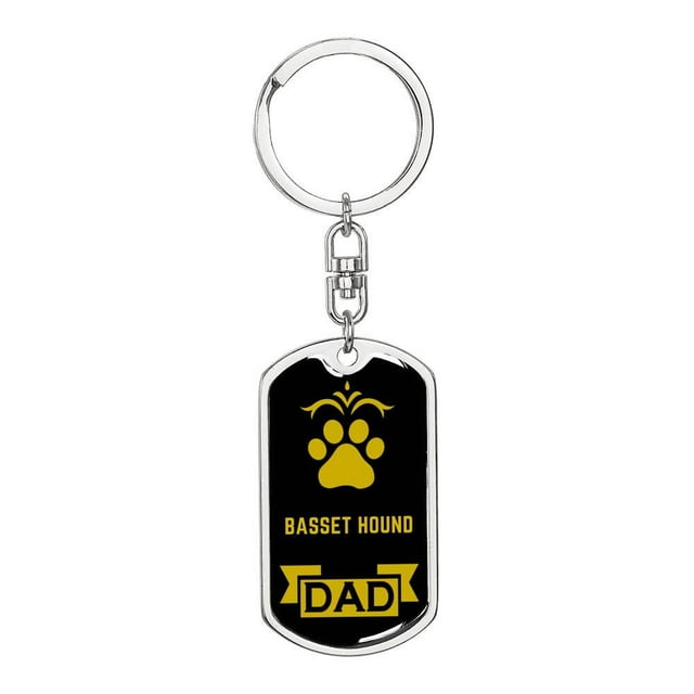 Basset Hound Keychain Stainless Steel or 18k Gold