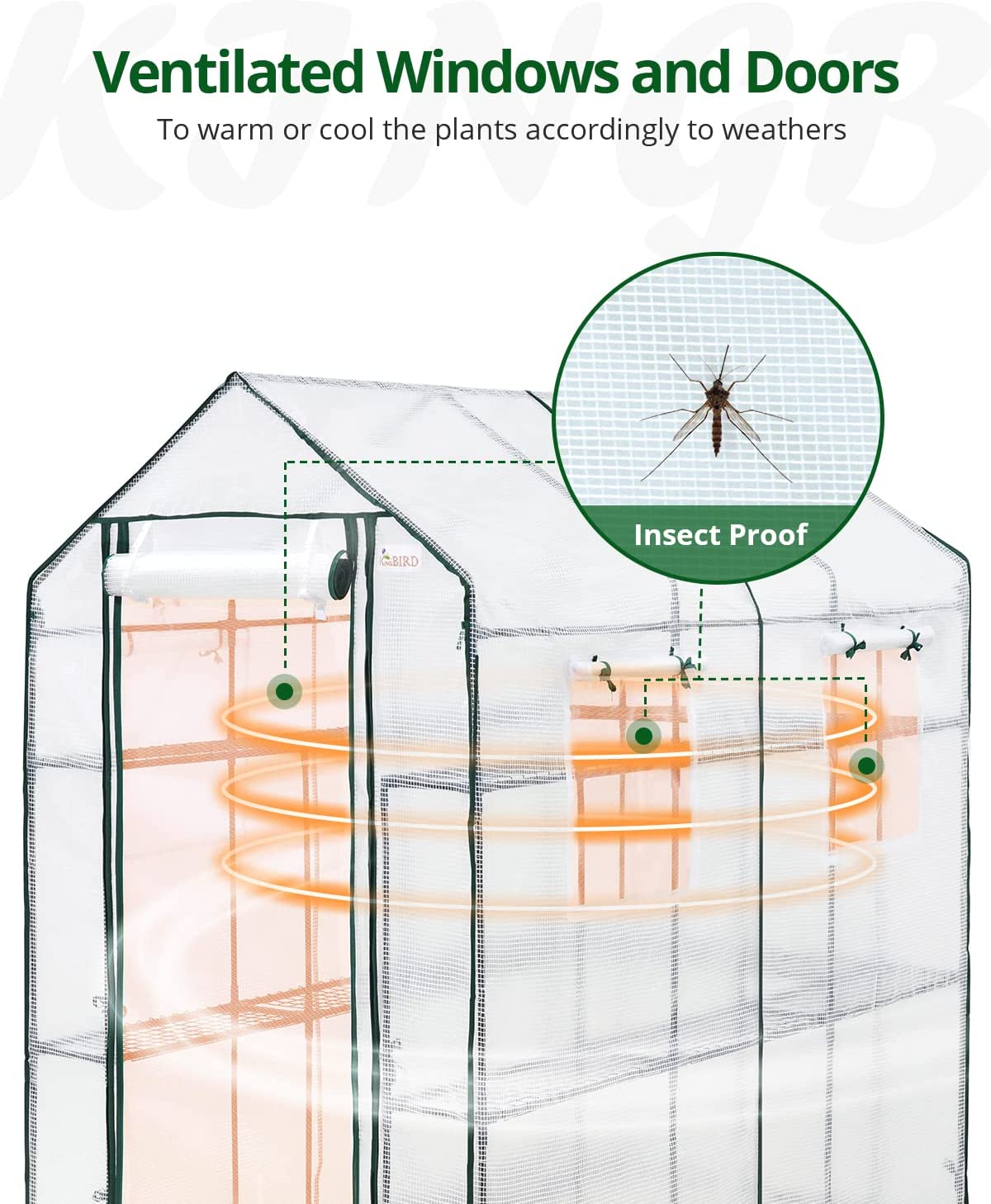 Upgraded Walk-in Greenhouse for Outdoors, Thickened PE Cover  Heavy Duty  Powder-Coated Steel, w/ Zippered Mesh Door  Screen Windows, 14 Sturdy  Shelves for Garden