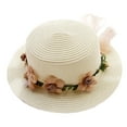 thumbnail image 1 of Sombrero de verano para niños con circunferencia de 52-54 cm, sombrero de paja plegable con protección solar y parte superior plana para playa y exteriores, color blanco lechoso, 1 of 5