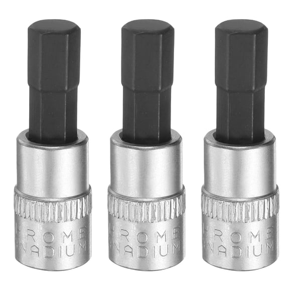 Uxcell 3pcs H7 Hex Bit Socket 1/4" Square Drive Metric Extension Impact Bit Power Nut Driver Set S2 & CR-V Steel Socket Ratchet Wrench Bits, Silver Black