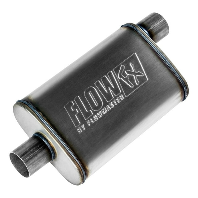 Flowmaster Exhaust Muffler 71226 FlowFX; Universal; 10 Inches Wide; Single Offset 2-1/2 Inch Inlet; Single Center 2-1/2 Inch Outlet; 21 Inch Length