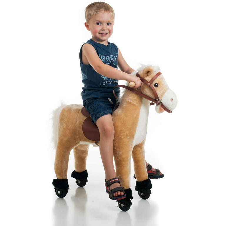 Plush Walking Horse with Wheels and Foot Rest Ride On Toy by Happy