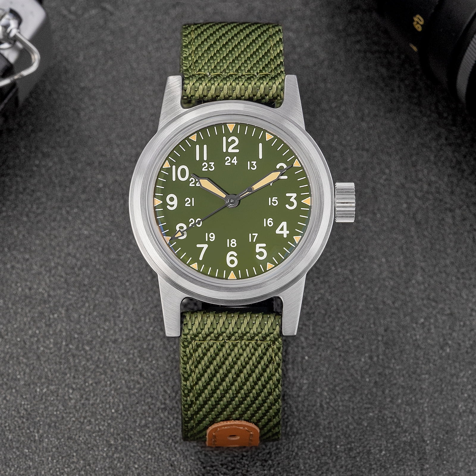 ADDIESDIVE Men's Automatic Watch 200M Waterproof Japanese Movement 36mm Small Case Military Vintage Stainless Steel Nylon Strap Luminous Analog Wrist Watch for Men