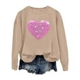 thumbnail image 4 of Arlun Valentines Sequins Heart Graphic Sweatshirts for Women Casual Long Sleeve Glitter Heart Graphic Pullover Tops Autumn and Winter Fashion Going out Outfits Khaki L, 4 of 5