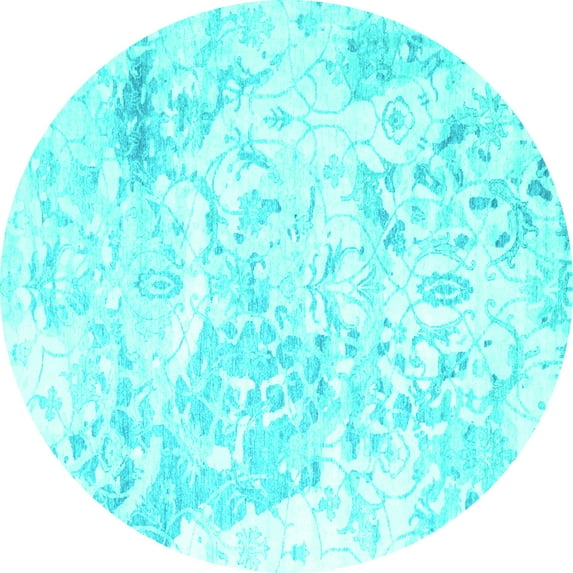 Ahgly Company Indoor Round Abstract Turquoise Blue Contemporary Area Rugs, 3' Round