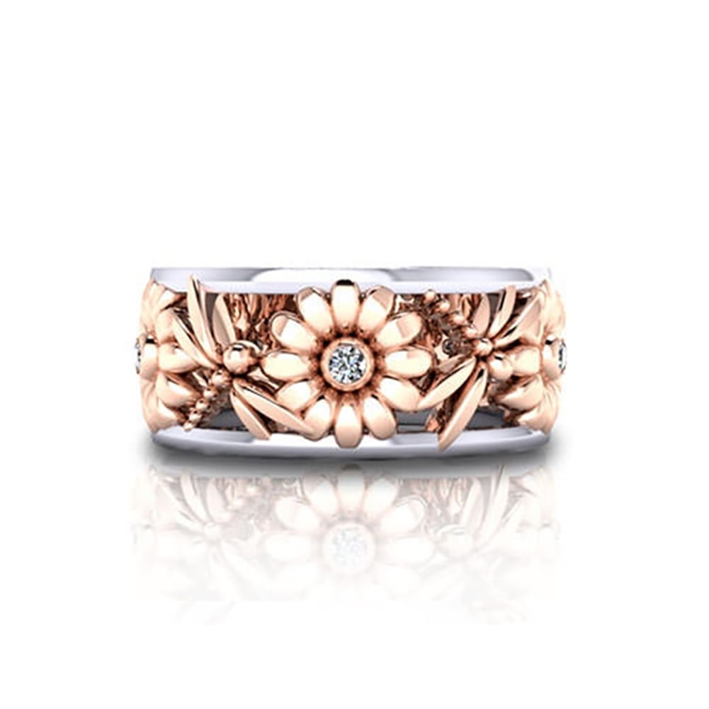 Women Elegant Sunflower Dragonfly Hollow Shiny Metal Finger Ring Jewelry Cheap 
