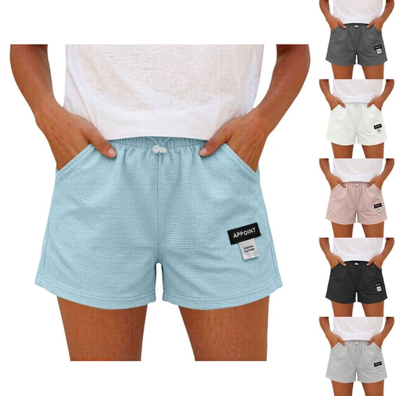 Bermuda Shorts for Women JIANLAI Plus Size Elastic Waist Drawstring Summer Beach Shorts with Pockets S-3XL Black