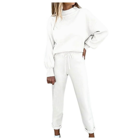 Fgnfyis Women Fashion Casual Solid Shirt Round Neck Blouse Pocket Pant Suit Pants Sets for Women Women's Trousers Suit Beige XXL
