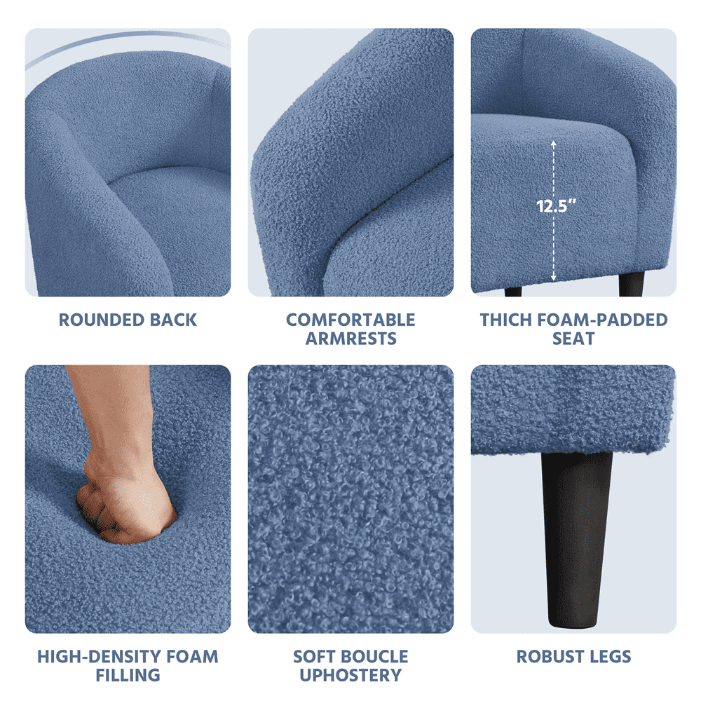 Renwick Set of 2 Boucle Upholstered Club Chair, Blue