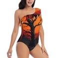 thumbnail image 3 of Sikiie Yellow Castle Sunset Tree Print Women One Piece Swimsuits Tummy Control One Shoulder Bathing Suits Ruffle Swimwear, From S to XXL-X-Large, 3 of 6