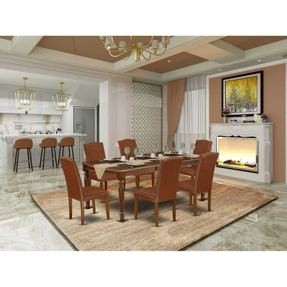 East West Furniture Dining Room Set Mahogany, DOEN7-MAH-66
