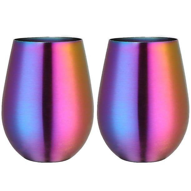 Copa de vino sin tallo de acero inoxidable, vaso de vino portátil para exteriores, juego de 2 tazas de metal
