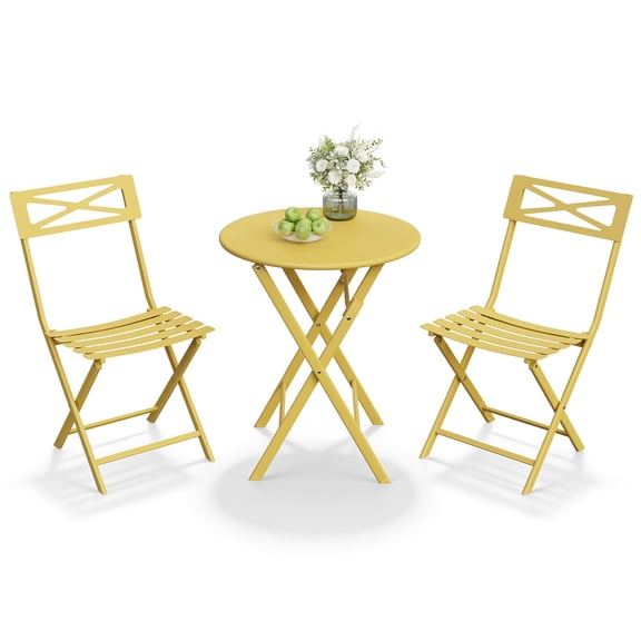 3-Piece Folding Bistro Set in Yellow– Compact Outdoor Patio Furniture Set with 2 Stackable Chairs & 1 Tempered Glass Table for Patio, Garden, Balcony (2026 Design)