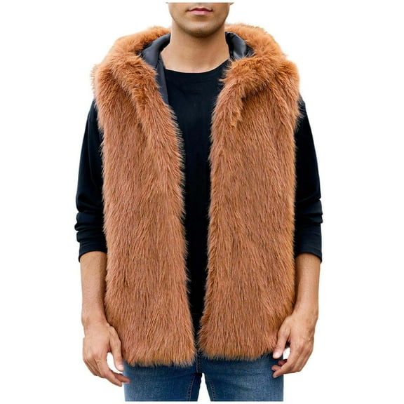 Paiwinds Men's Faux Fur Vest V-Neck Design Full Zip Front Plush Comfort Luxurious Look Fashion Statement for Winter Parties and Casual Outings