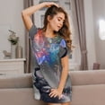 thumbnail image 3 of Balery Elephant Fireworks Celebration Camisón de manga corta con cuello redondo para mujer, cómodo y elegante., 3 of 6