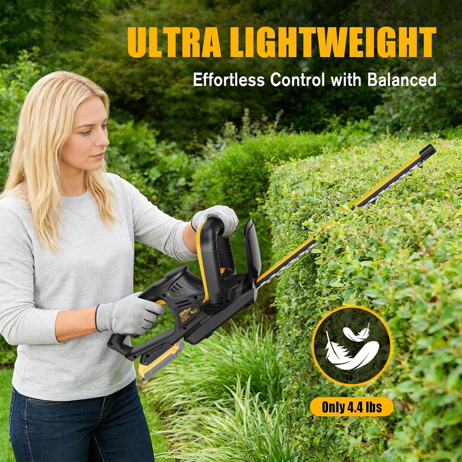 Cordless Hedge Trimmer Compatible with DeWalt 20V  Battery, 22-Inch Electric Bush Trimmer with Dual-Action Blade for Gardening