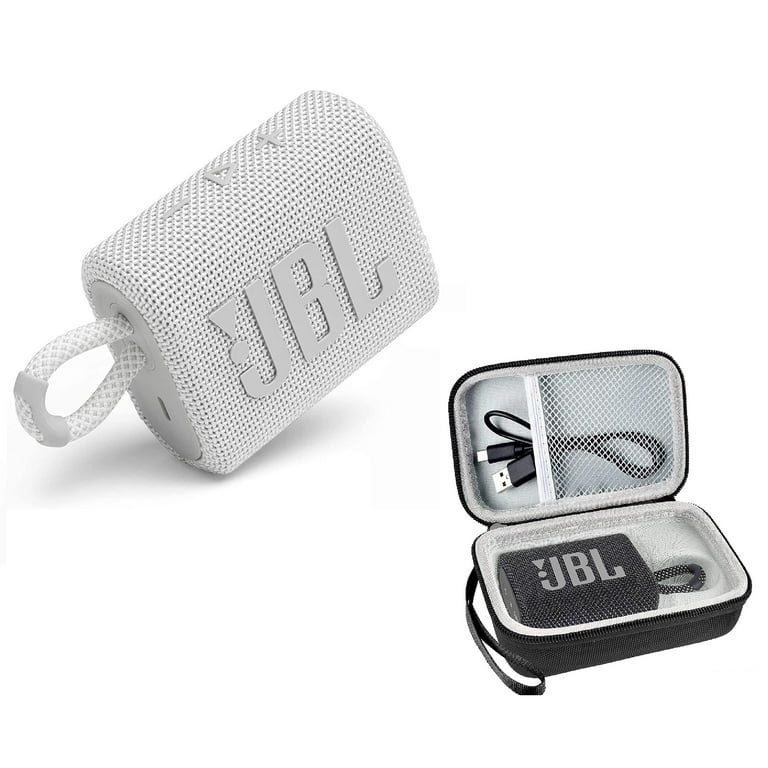 JBL Go 3 Portable Waterproof Wireless Bluetooth Speaker Bundle with Premium  Carry Case (White) 