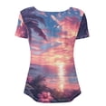 thumbnail image 5 of Chririnla Hawaiian Tops for Women Blouses Sunset Palm Tree Plus Size V Neck Shirts Short Sleeve Irregular Summer Clothes Loose Fit Tees, 5 of 6