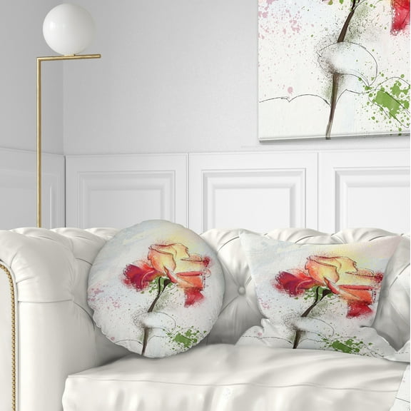 Designart Beautiful Rose Illustration Drawing - Floral Throw Pillow - 12x20