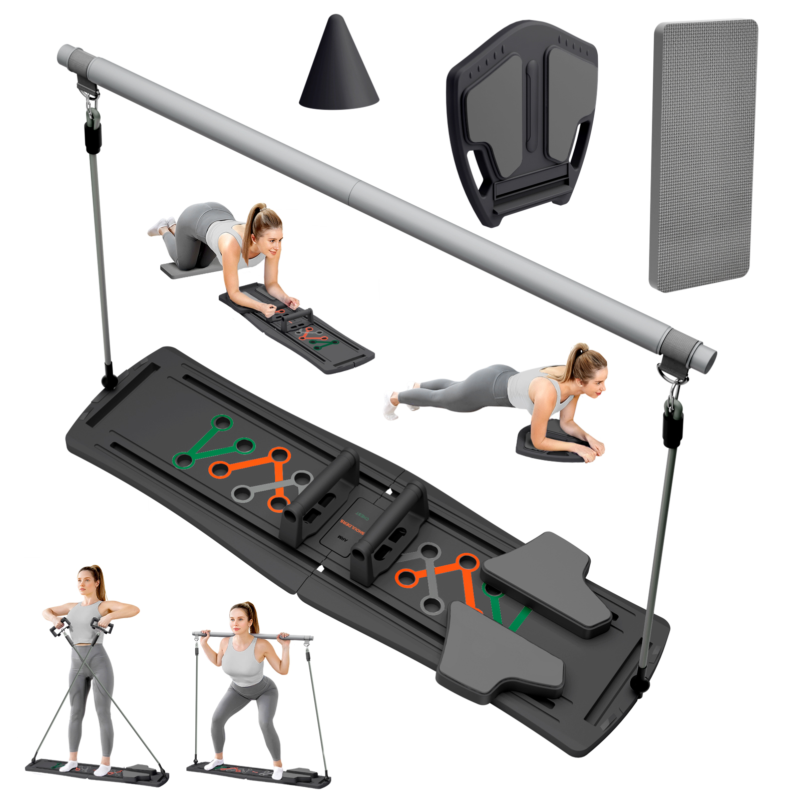 RICAN Pilates Board, Pilates Reformer for Core Strength Training, 7 in 1 Foldable Pilates Machine for Women Workout, Fitness, Exercise, Abs, Black