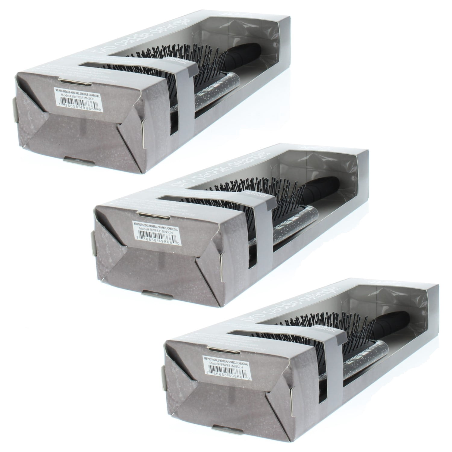 Wet Brush Pro Paddle Detangler Mineral Sparkle Charcoal Model# BWP831MNSCH (3 Pack)