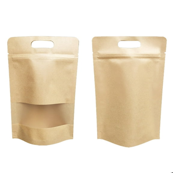 Muka 100 Pcs Kraft Heat Sealable Stand Up Pouch Bags w/ Matte Window, 9.3"W x 13.8"H x 4"D, 7 mil