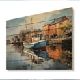 thumbnail image 2 of Designart "Reflections An Port Wharfside wall art II" Nautical & Beach Print on Natural Pine Wood, 2 of 5