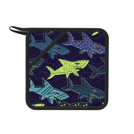 

1 Pc Silicone Anti-Hot Hot Pads Oven Mitts Heat Resistant Pot Holders With Pockets Non Slip Oven Glove Potholder For Kitchen Cooking Bbq Baking 7.1in Creative Background With Shark