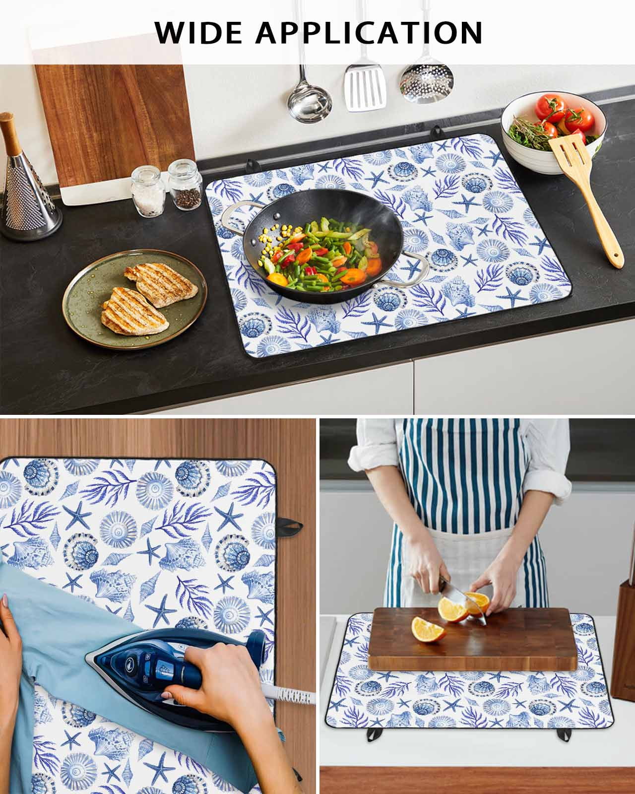 nqOlkjepod Large Induction Cooktop Protector Mat 28.5"x20.5", Blue Beach Conch Stove Top Covers for Electric Stove, Summer Ocean Starfish Coral Shells Stove Burner Cover Mats, Glass Top Stove Cover