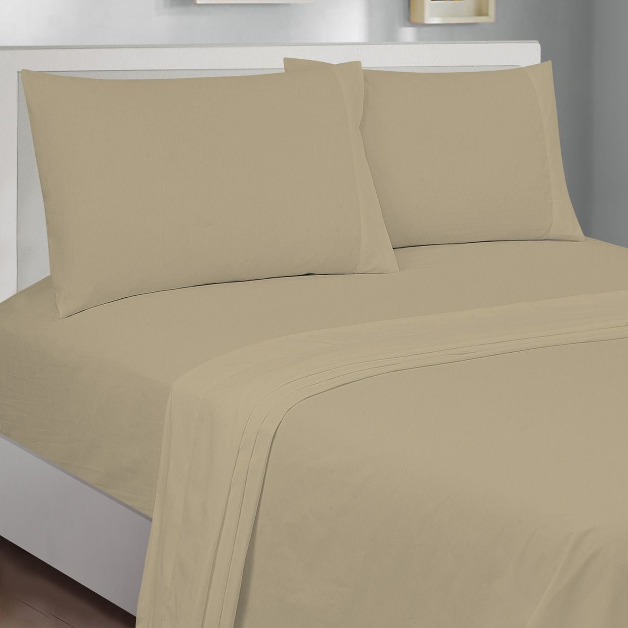 Mainstays 300TC Cotton Rich Percale Easy Care Bed Sheet Set,Pillow Cases,Queen(2 Count),BrownStone