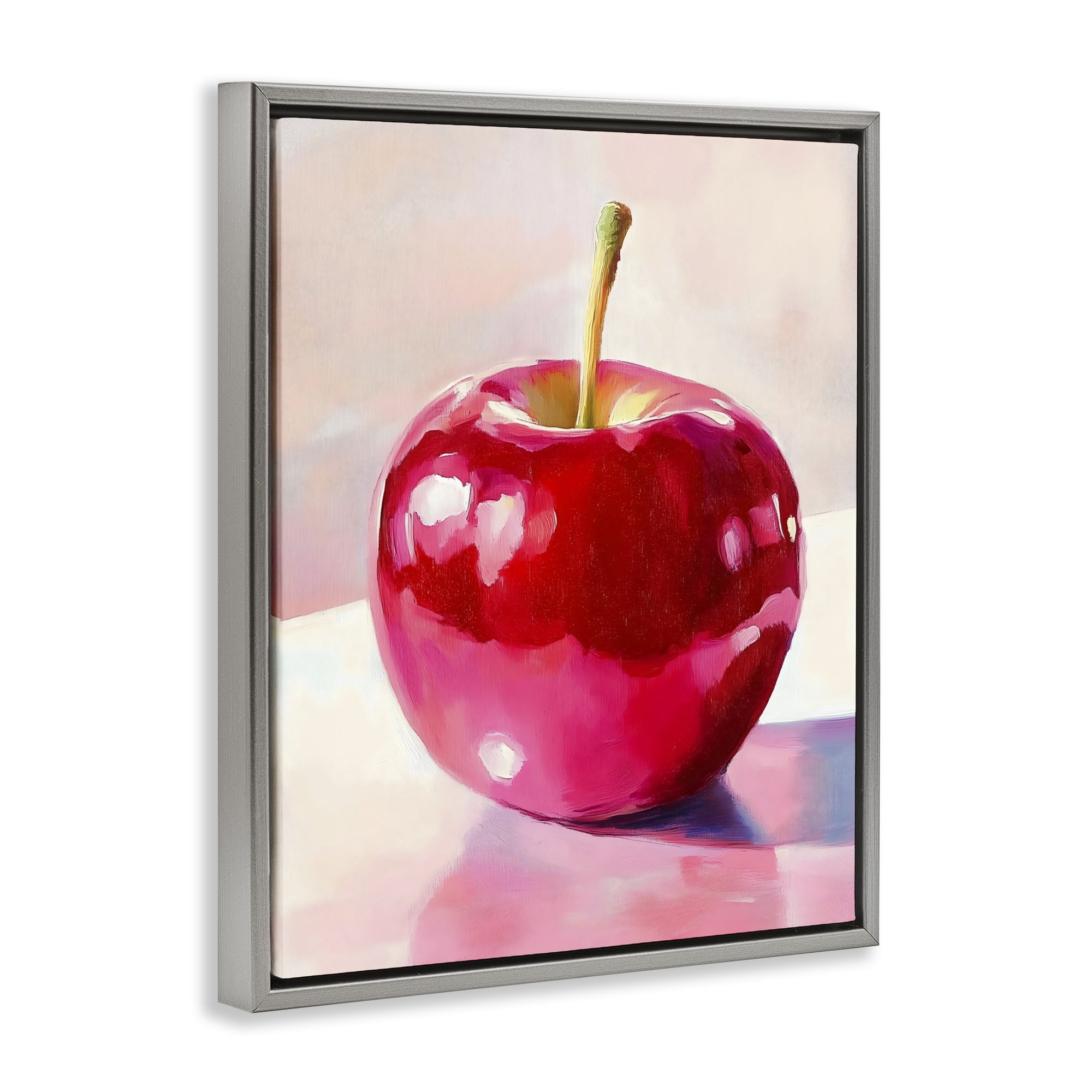 Stupell Industries Shiny Red Apple Reflection Gray Framed Floater Canvas Wall Art, design by The Prints Vibe