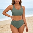 thumbnail image 2 of Womens Bathing Suits Womens Two Piece Swimsuits Two Piece Swimwear Solid Color Back Tankini Bikini Comfortable Swim for Beach Pool, 2 of 5