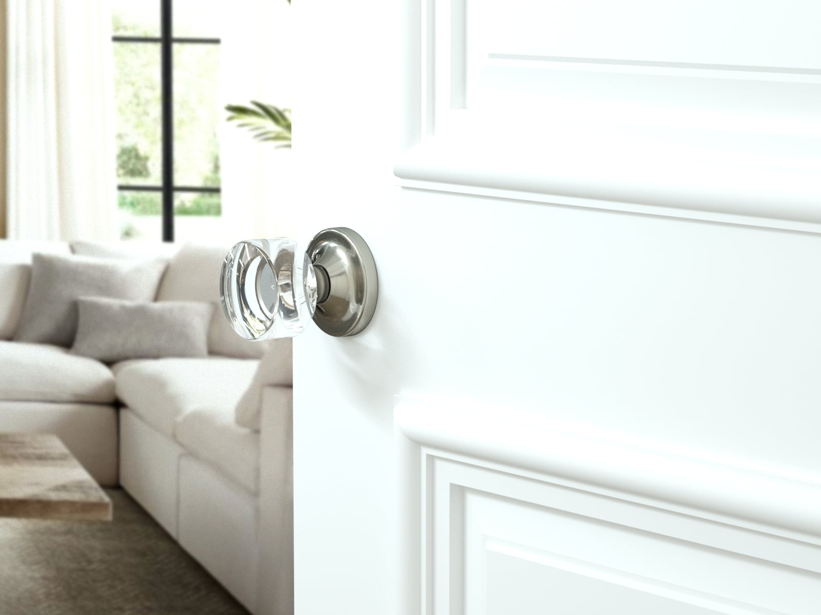 Passage Round Crystal Door Knobs Satin Nickel Round Rosette