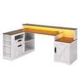 thumbnail image 6 of Sioweci 63" Farmhouse L Shaped Executive Desk, Corner Computer Desk with Drawers & Storage Shelf, Home Office Desk with Power Outlet, Monitor Stand,White & Brown, 6 of 11