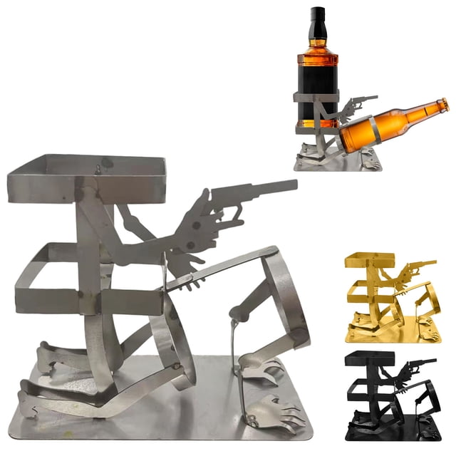JASKFLY Wine Bottle Rack Metal Skull Skeleton Bar Decor Stand For Whiskey Wine Bottles Steampunk Style Beverage Display For Home Kitchen,kitchen supplies|Metal,Black