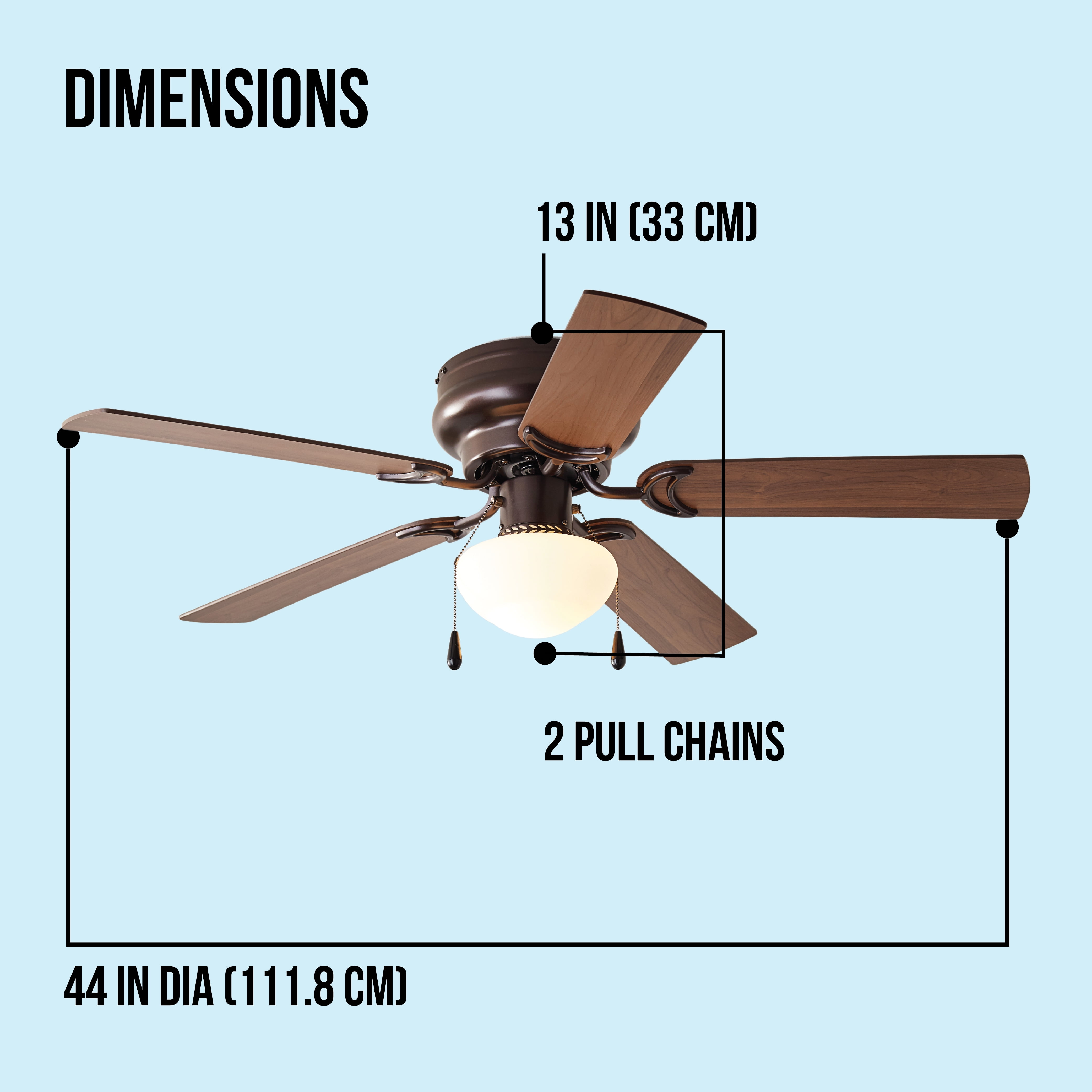 Mainstays 44 inch Hugger Indoor Ceiling Fan with Light Kit, Bronze, 5 Blades, Reverse Airflow