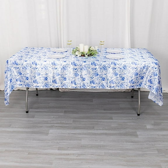 BalsaCircle 60x102 in White Satin Rectangle Tablecloth Blue Floral Print Party Events Decorations Supplies