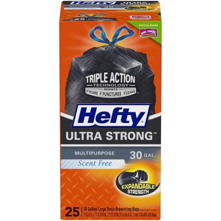 Black Expandable Bag - Hefty Expandable Strength Large Drawstring Trash Bags, 30 Gallon, 25 Count