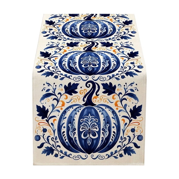 SLYNSHome Thanksgiving Pumpkin Table Runner, Fall Botanical Print Table Flag, Harvest Holiday Tablecloth for Dining Room Kitchen Home Party Decor
